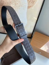 Bottega Veneta Belt 【Counter Original Customization】Original Order Men's Belt Width3.5cm SF Free Shipping Genuine Goods Quality Counter Full Set of Packaging Boutique Square Pin Buckle Selected First Layer Calf Skin Counter New Woven Handmade Woven with F