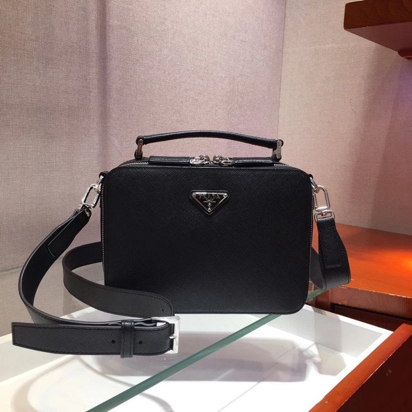 PRADA Bag Top version Latest New Men's Box Bag Imported Original Single Cross Grain Cowhide Retro Fashion Casual Saddle Bag Nylon Shoulder Strap Flap Bag Flap Bag Backpack Shoulder Bag Messenger Bag Men's Bag Men's Bag2VH069