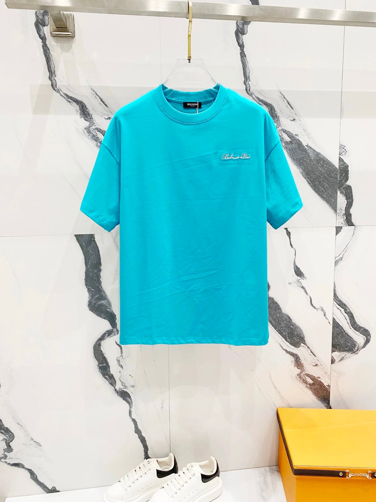 Balmain T-shirt Front and back brand letter embroidery logo round Neck Short Sleeve25ss New pure cotton T Unisex T-Shirt OS Drop Shoulder Loose Fit Base Shirt Top T-Shirt Short Sleeve