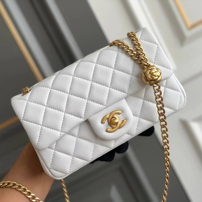 Chanel Women's Bag Top version Surrogate Shopping Version Handmade Workshop New23P Camellia Adjustable Buckle Golden Balls Square Fat Man CF Flap Bag Chain Bag Lamb Leather Bag Camellia Metal Beads Chain Bag23ss Wind Camellia Series Flap Bag Summer Hot Sa