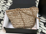 Chanel Women's Bag Top version 23p Straw Bag Woven Beach Bag Heavy Craft Hand-Knitted Vacation Bag Woven Shopping Bag Vegetable Basket Bag Tote Bag36*20*12*cm