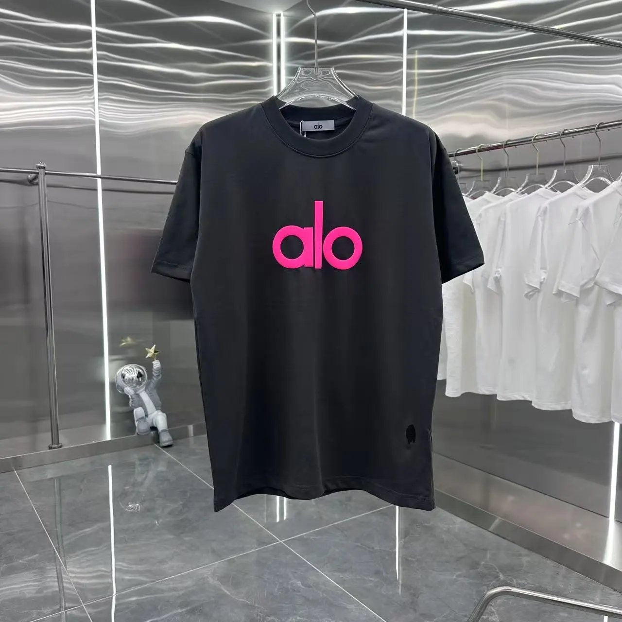 Alo Yoga T-shirt Chest Letter Print logo round Neck Short Sleeve25ss New Pure Cotton Unisex Style T Casual T-Shirt Base Layer Shirt OS Loose Fit Half Sleeve Top Plus Size