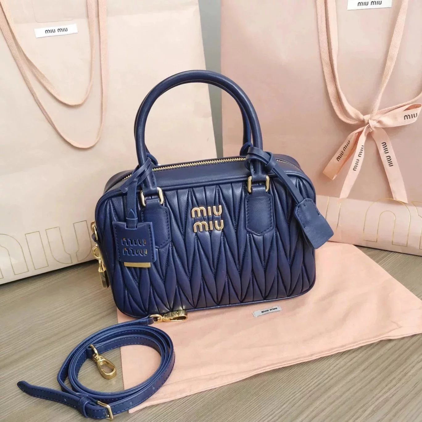 Miu Miu Bag Top version 【Original Order】New Product toopretty Bowling Bag Pillow Bag Travel Bag Box Bag Handbag Shoulder Bag Messenger Bag Women's Bag5BB124