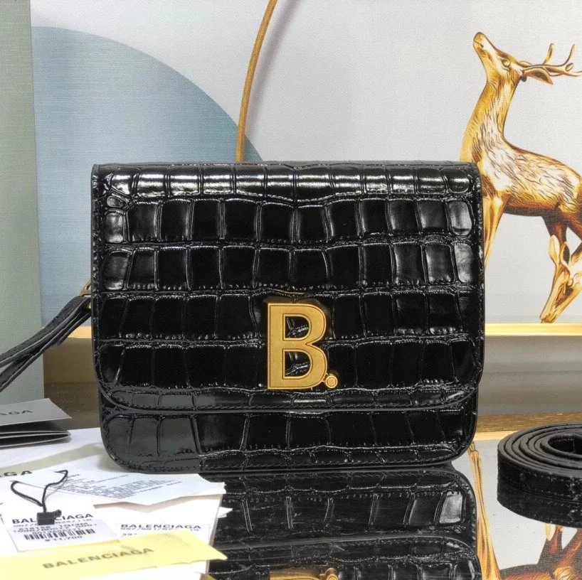 Balenciaga Bag Top version 【Level Surrogate Shopping】Square bag Box Bag Stewardess Bag Crossbody Women's Bag File Holder Small Square Bag Crocodile Pattern Cowhide