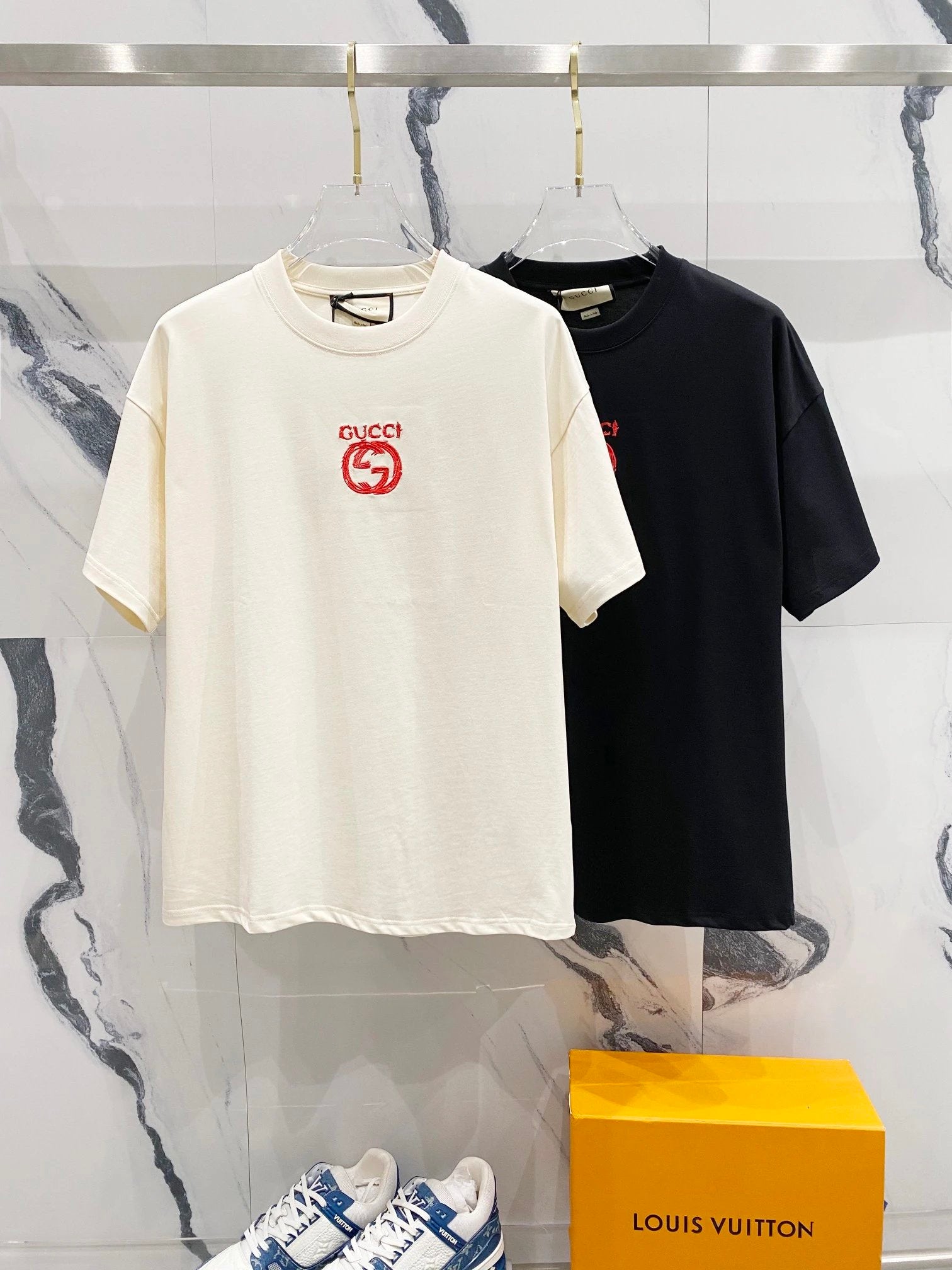 Gucci T-shirt Classic Pair G Large Letters LOGO Graffiti Print Crew Neck Short Sleeve Pure Cotton T Unisex T-Shirt OS Loose Fit Base Shirt Summer Casual Simple T-Shirt