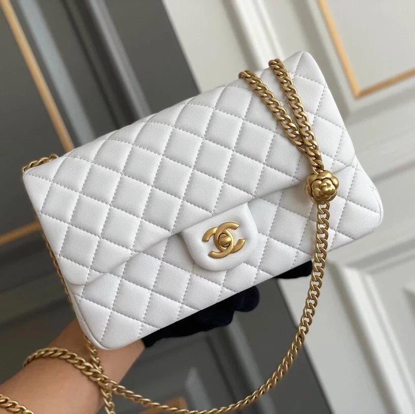 Chanel Women's Bag Top version Surrogate Shopping Version Handmade Workshop New23P Camellia Adjustable Buckle Golden Balls Square Fat Man CF Flap Bag Chain Bag Lamb Leather Bag Camellia Metal Beads Chain Bag23ss Wind Camellia Series Flap Bag Summer Hot Sa