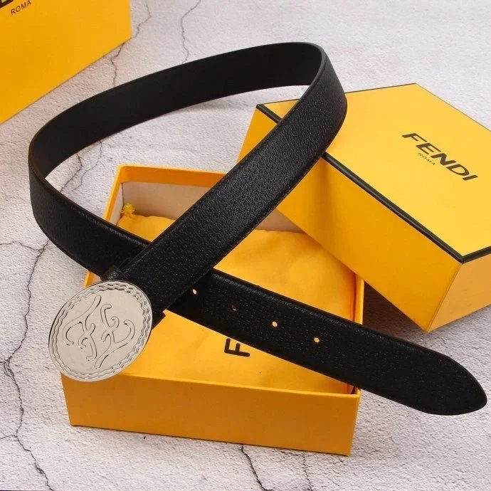 FENDI Belt Top version Belt Men's and Women's Belt Italy Imported Cowhide Leather Pure Original Leather Women's Belt Smooth Buckle Man's Belt f Home Belt3.5Centimeter Wide