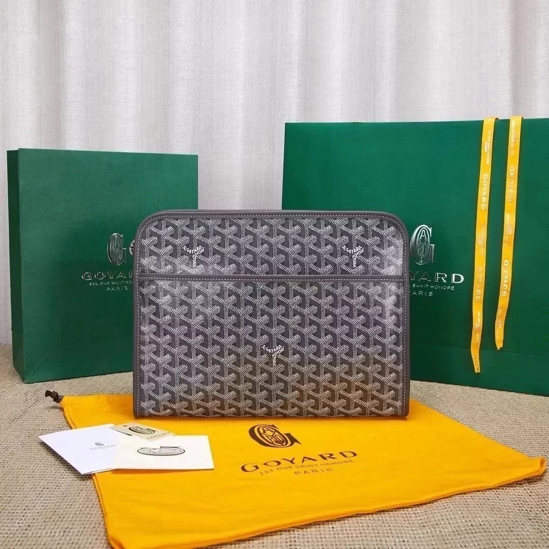 Goyard Bag Top version Original Single Zipper Wash Bag Clutch Unisex Men's and Women's Bags with Imported First Layer Cowhide Clutch