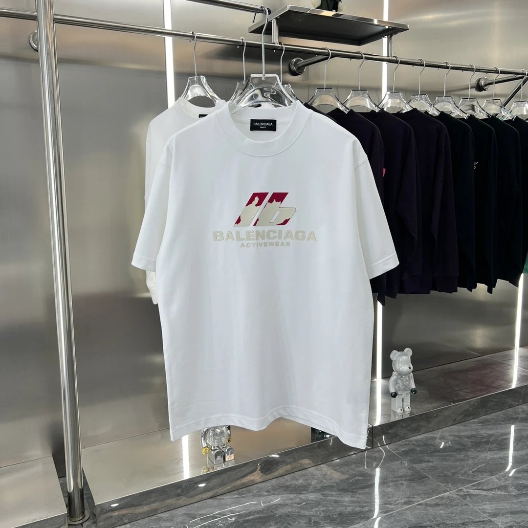Balenciaga T-shirt Three-Dimensional Silicone logo Round Neck Short Sleeve Pure Cotton Unisex T Shirt Bottoming Shirt OS Loose Fit T-Shirt