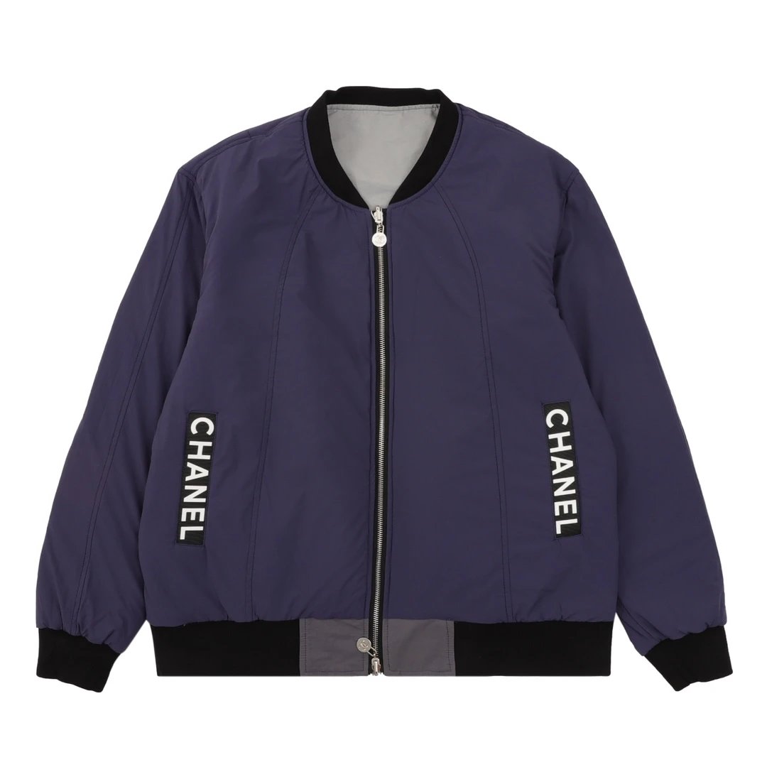 Chanel Jackets Embroidered Slogan Retro Zipper Reversible Baseball Jacket Cotton Coat Unisex Jacket Casual Loose Versatile Winter Warm Sports Jacket