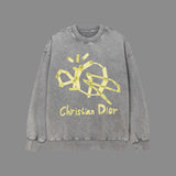 Dior Hoodie Wash Water Snowflake Series Masking Tape LOGO Printed Crewneck Sweatshirt Casual Loose Fit Pure Cotton Terry Pullover Sportswear Top os Unisex Inner Layer Design24ss Autumn and Winter New Products