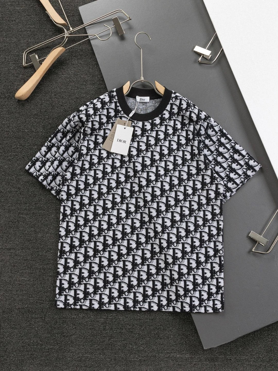 Dior T-shirt Jacquard Full Print Knit Crew Neck Short Sleeve25ss New pure cotton T Unisex T-Shirt OS Loose Fit Base Shirt Top Half Sleeve T-Shirt