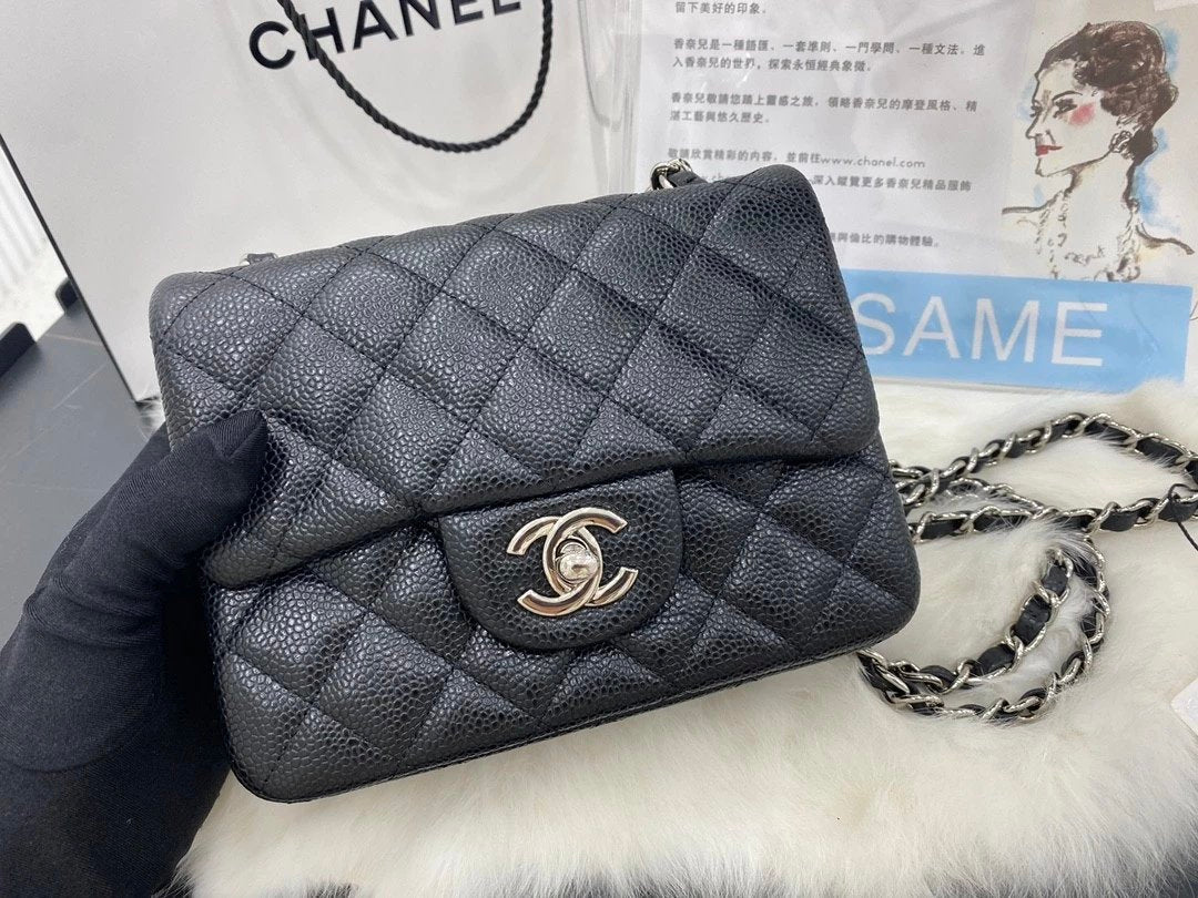 Chanel Women's Bag Top version Original Leather Surrogate Shopping Version New Bag Ch@ne1CF Fat Fang1115mini17cm Caviar Ball Grain Cowhide CF Sheepskin Mini Small Sized Flap Bag Shoulder Crossbody Chain Bag Lambskin Original Leather