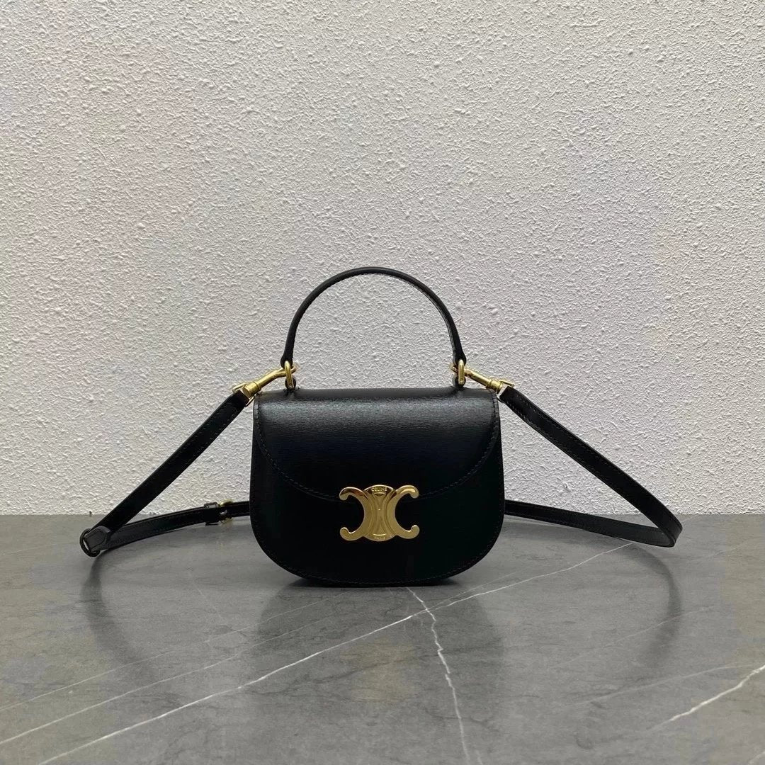 Celine women's bag Top version 【Original Leather High Quality】23Early Spring LISA Same Style mini Saddle bag besace Triomphe Mini Hand Holding Saddle Bag Crossbody Handbag Shoulder Bag2023New mini Saddle Bag Women's Bag101063