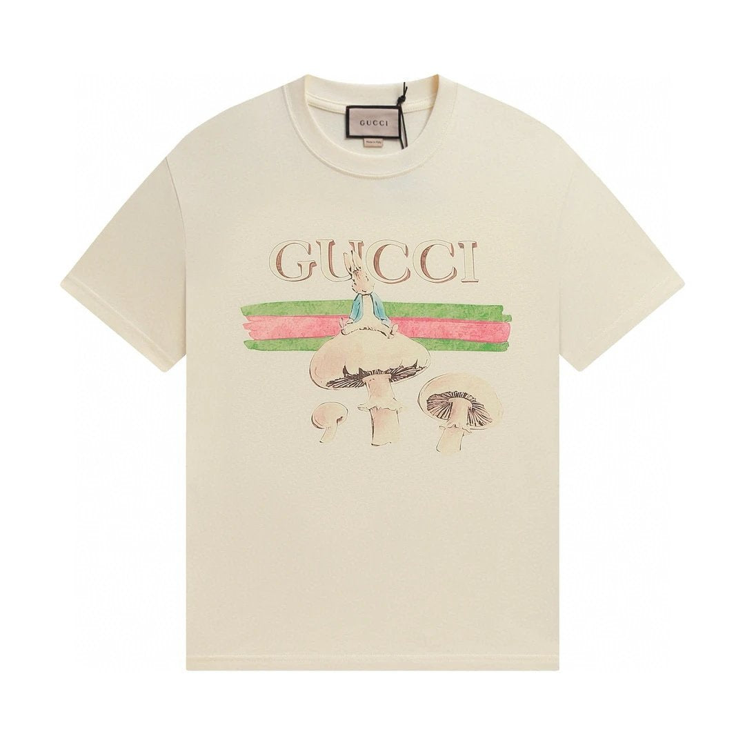 Gucci T-shirt Chest Rabbit Mushroom Print logo round Neck Short Sleeve25ss New pure cotton T Unisex T-Shirt OS Loose Fit Base Shirt Top Half Sleeve T-Shirt