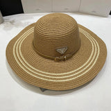 PRADA Hat Triangle mark logo Fisherman Hat Straw Hat Casual Sun Protection Outdoor Versatile UV Protection Plain Face Covering Sun Hat Flat Top Bucket Hat