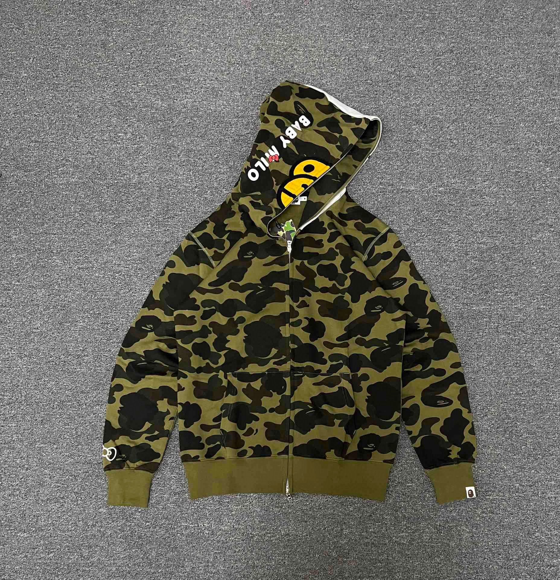 Bape Hoodie Top Version Fashion Brand Double Zipper Shark Hooded Sweater Couple's Loose Heavy Cotton Pullover Hoodie