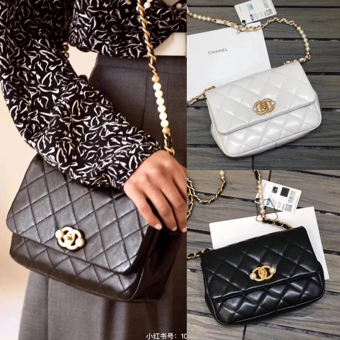 Chanel Women's Bag Top version 【Surrogate Shopping Edition】22Early Spring New Pearl Bag Calf Leather Phantom Pearl&Gold Metal Straps and Double CLogo The Pearl next to It Is Exquisite and Can Be Crossbody Shoulder Underarm Bag Dinner Bag Women's Bag