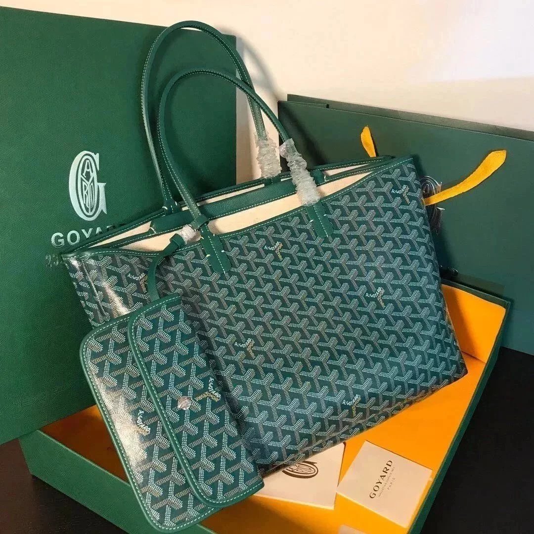 Goyard Bag Top version 【Original Leather】New Shopping Bag New Double-Layer Shopping Bag tote Tote Bag Full of Flower Hand Stitching Full of French Elegant Custom Y Graffiti Material with Leather Lightweight and Wear-Resistant Material