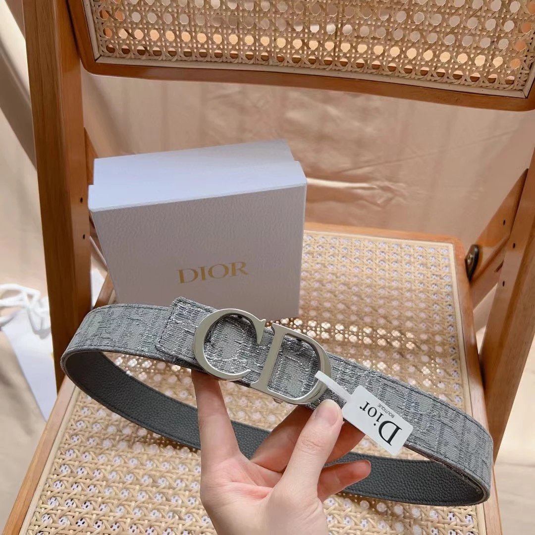 Dior Belt Top version Universal Belt Width for Men and Women3.5cm Counter Full Set of Packaging Original Leather Material Classic Presbyopic Full Printed Canvas Full Stand Leather Lychee Pattern Bottom Letter Buckle Support NFC Chip Scanning