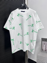 Louis Vuitton LV T-shirt Full Letter Print logo round Neck Short Sleeve25ss New Pure Cotton Unisex Style T Casual T-Shirt Base Layer Shirt OS Loose Fit Half Sleeve Top Plus Size