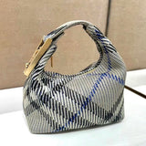 Burberry Women's Bag Top version Level Surrogate Shopping2024Summer New Clip Bag Italian Knitted Classic Plaid Self-Weight Light Imported Clothespin Style Hardware Hanging Buckle Engraved logo Women's Fashion Trendy Bags Lunch Box Bag Underarm Bag