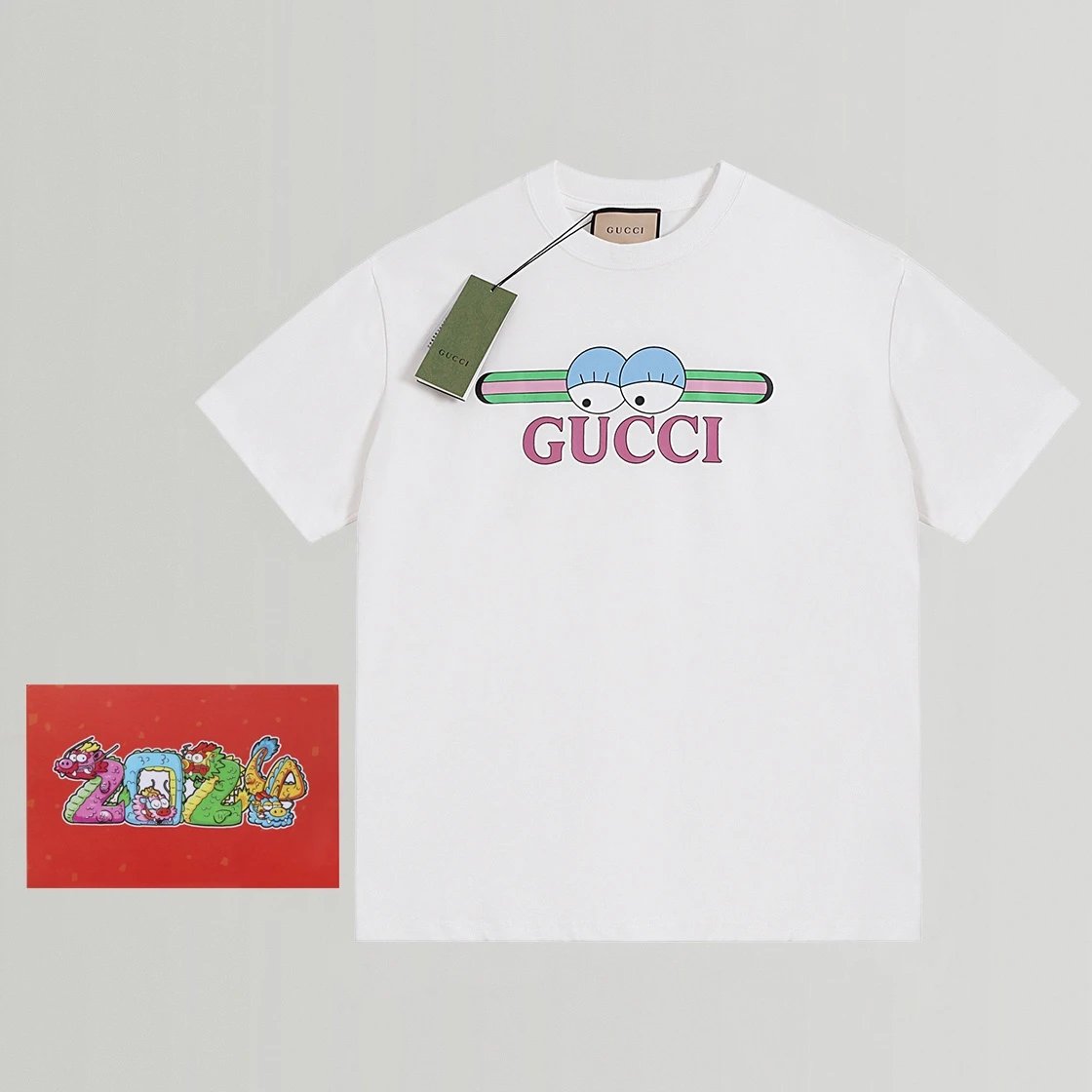 Gucci T-shirt Cartoon Eye Letter Print on Chest logo round Neck Short Sleeve25ss New Pure Cotton Unisex Style T Casual T-Shirt Base Layer Shirt OS Loose Fit Half Sleeve Top Plus Size