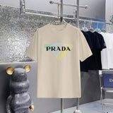 PRADA T-shirt Colorful Triangle Pattern Print on the Chest logo round Neck Short Sleeve25ss New Pure Cotton Unisex Style T T-shirt OS Loose Fit Base Shirt Half Sleeve T-Shirt Top Half Sleeve