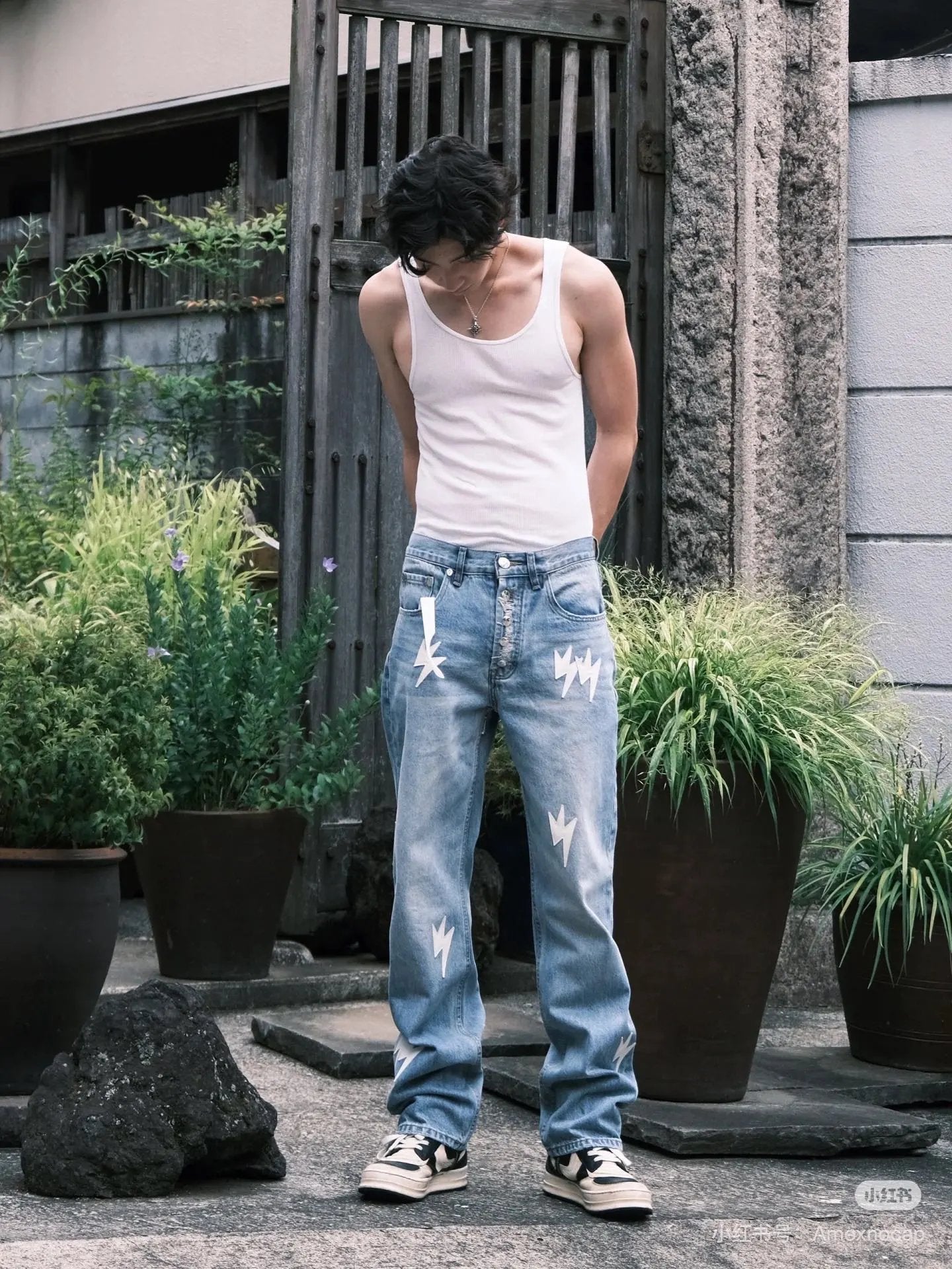 Chrome Hearts Jeans Lightning Cow Patchwork High Street Style Washed Blue Jeans Autumn Winter New Unisex Loose Casual Wide Leg High Waist Pants