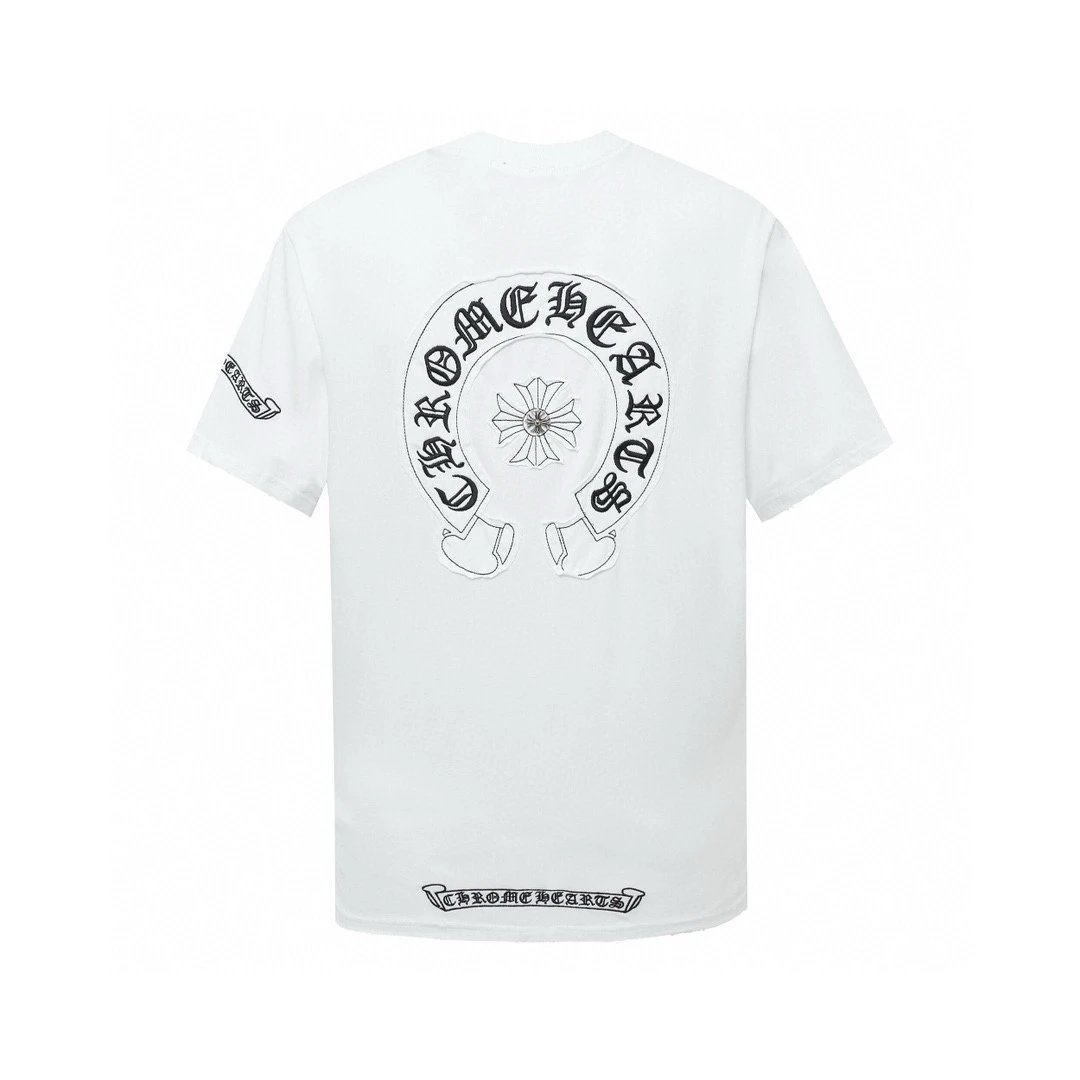 Chrome Hearts T-shirt Front Patch Embroidery Large logo round Neck Short Sleeve25ss New Pure Cotton Unisex Style T T-shirt OS Loose Fit Base Shirt Short Sleeve T-Shirt Top