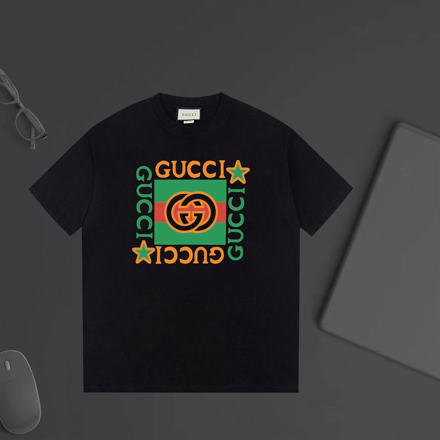Gucci T-shirt Colorful Square Frame on Chest G Printing logo round Neck Short Sleeve25ss New pure cotton T Unisex T-Shirt OS Loose Fit Base Shirt Top Half Sleeve T-Shirt