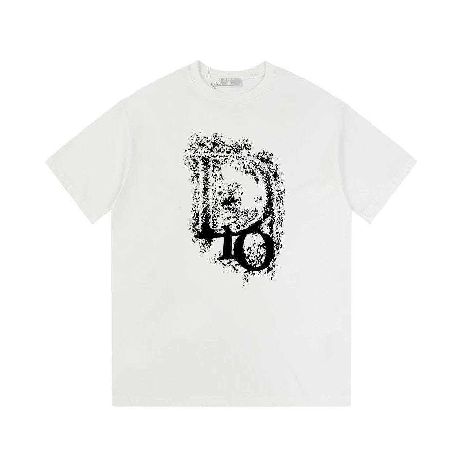 Dior T-shirt Chest Ink Splash Letter Print logo round Neck Short Sleeve25ss New pure cotton T Unisex T-Shirt OS Drop Shoulder Loose Fit Base Shirt Top T-Shirt Short Sleeve