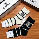 Chanel Sock High-End Socks️New Trending Women Mid-Calf Socks❗️【Two Pairs Per Box】Mulberry Silk Material，Woven Classic Double C Flag，Breathable and Comfortable