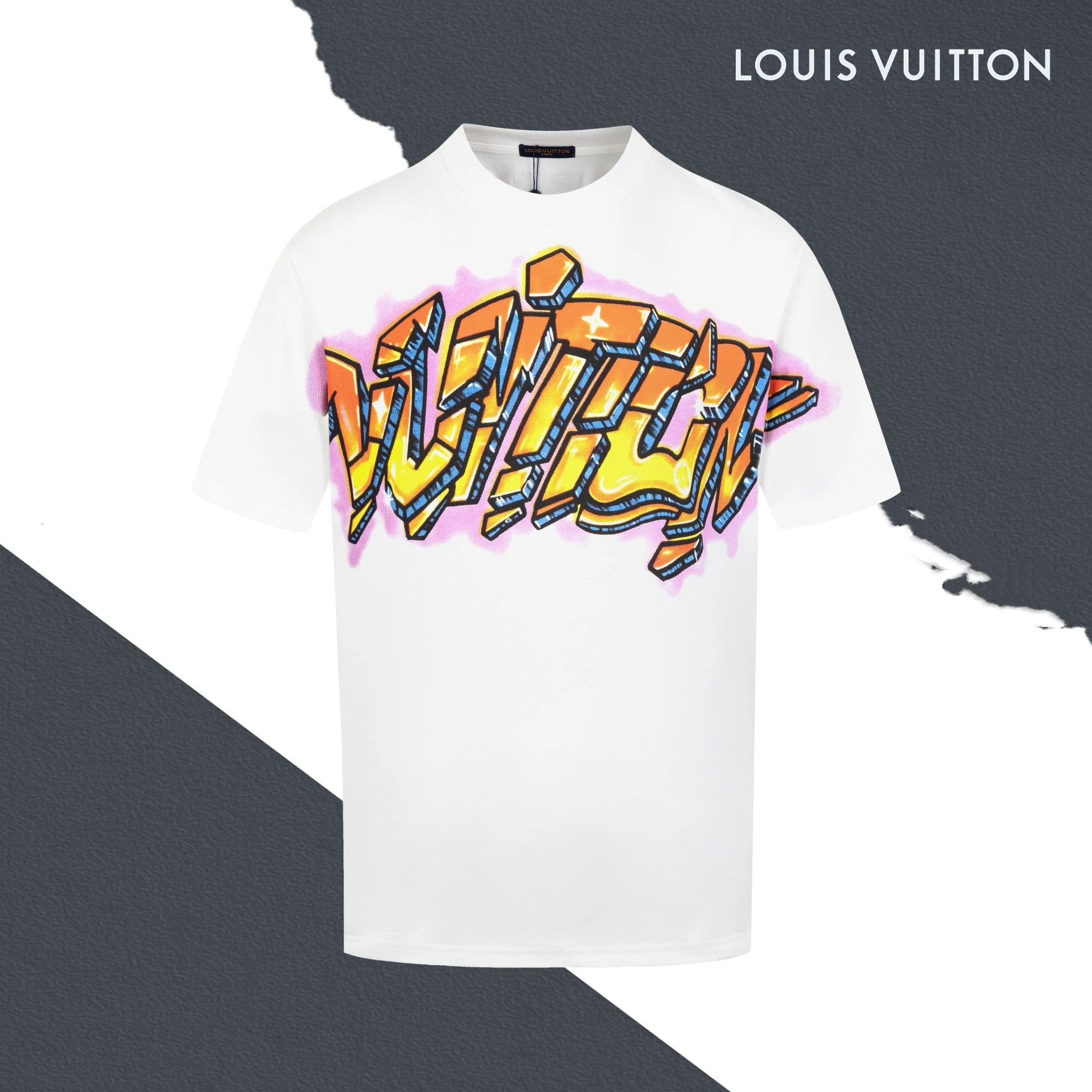 Louis Vuitton LV T-shirt Flame Crack Graffiti Letter Print on Chest logo round Neck Short Sleeve25ss New pure cotton T Unisex T-Shirt OS Loose Fit Base Shirt Top Half Sleeve T-Shirt