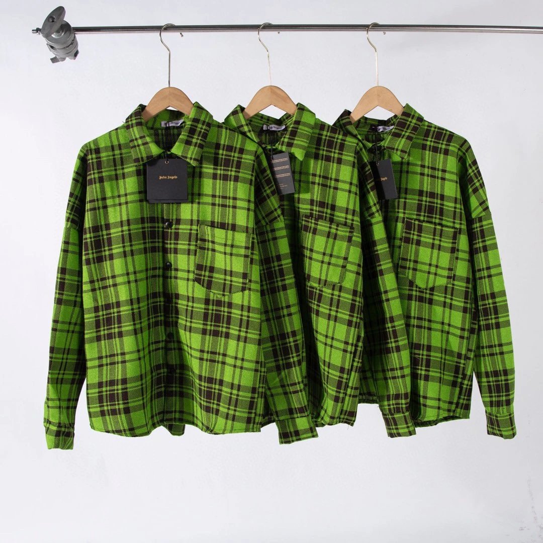 Palm Angels Shirt Top Version Green Plaid Shirt Men's and Women's Loose Long Sleeve Shirt Coat