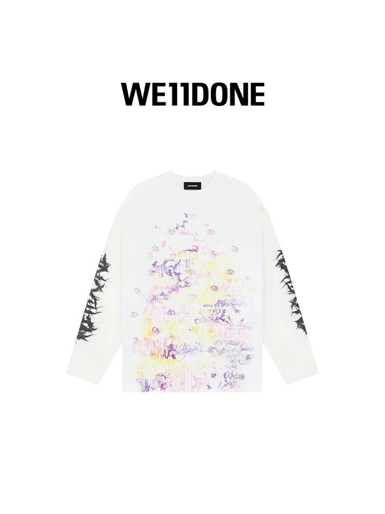 We11done Hoodie Top Version【Same Style as Stars】男女同款裂纹logo Long Sleeve T Shirt Bottoming Shirt