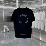 Chrome Hearts T-shirt Horseshoe Patchwork Burnt Flower+Hardware Accessories Round Neck Short Sleeve25ss New Pure Cotton Unisex Style T Casual T-Shirt Base Layer Shirt OS Loose Fit Half Sleeve Top Plus Size