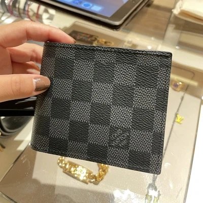 Louis Vuitton LV Bag Men's Black, Retro Flowers Pattern Checkerboard Wallet Classic Clutch Card Holder