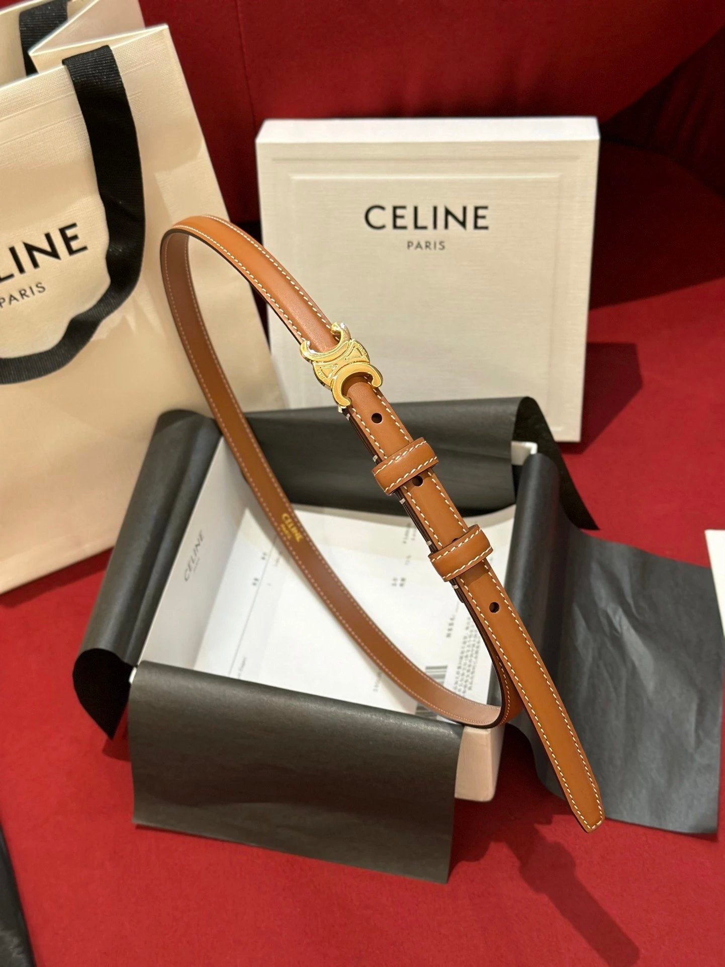 Celine Belt Top version Belt Belt Female Arc De Triomphe Belt Arc De Triomphe Belt Black Retro Hair Style Belt Bright Gold Head Belt Belt Double-Sided Belt Women's Belt Women's Belt Belt Women's Belt1.3Belt Women's Belt Belt