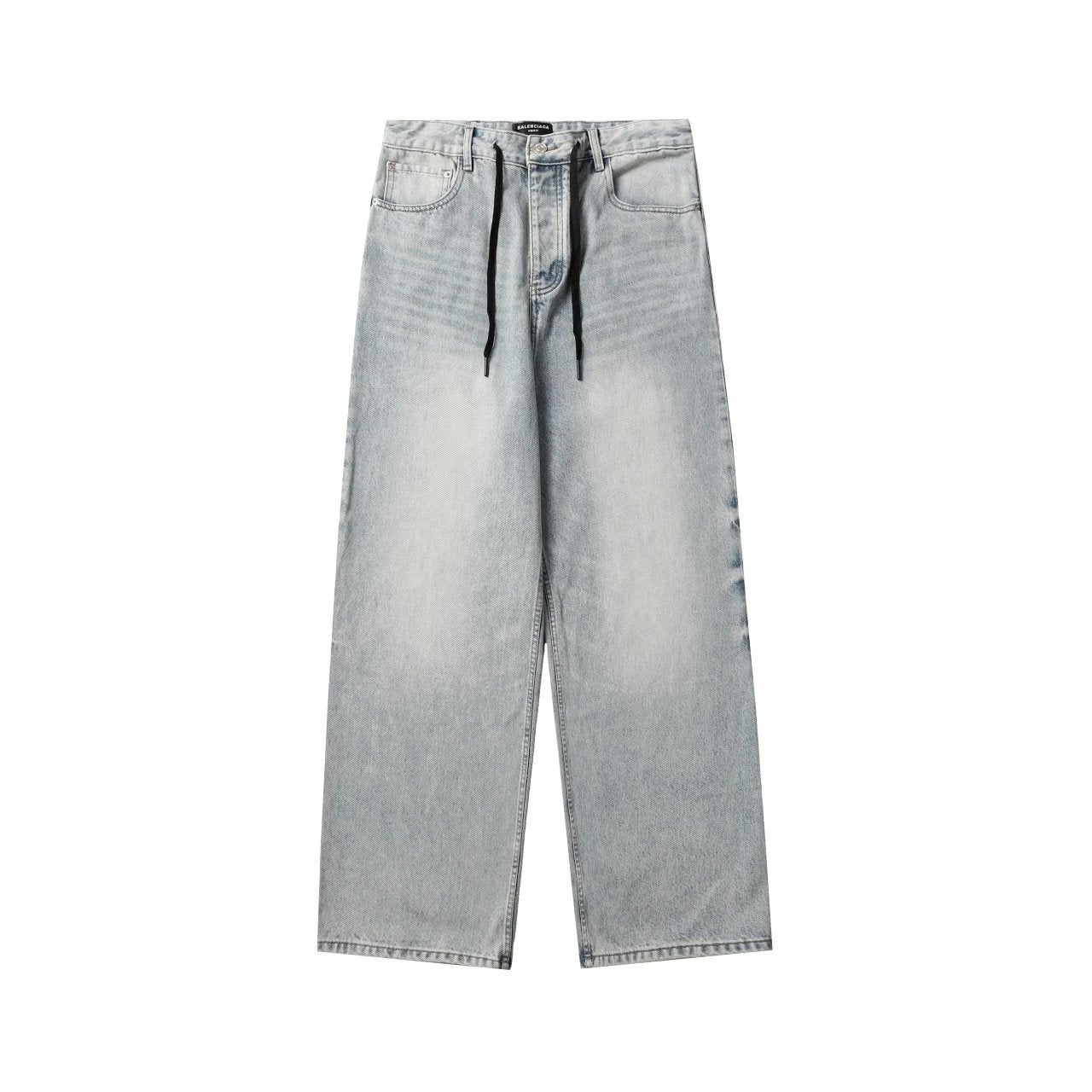 Balenciaga Jeans Ice Blue Washed Denim Pants Distressed Casual Pants Straight Pants Wide Leg Pants High Waist Pants Unisex Long Pants24ss Autumn and Winter New Products