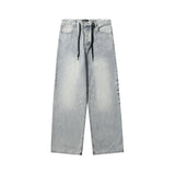 Balenciaga Jeans Ice Blue Washed Denim Pants Distressed Casual Pants Straight Pants Wide Leg Pants High Waist Pants Unisex Long Pants24ss Autumn and Winter New Products