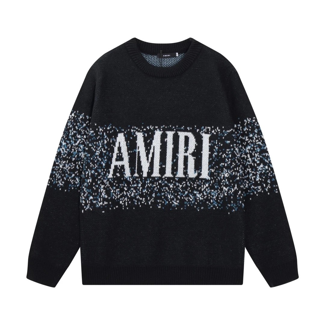 Amiri Sweater Classic logo Embroidered Jacquard Seahorse Wool Sweater Thickened Warm Pullover Crew Neck Knitwear os Knitted Inner Layer Unisex Same Style24ss Autumn and Winter New Products