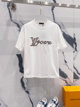 Louis Vuitton LV T-shirt Minimalist Colorful Letters LOGO Embroidered Design Logo Crew Neck Short Sleeve Pure Cotton Unisex T T-shirt OS Loose Fit Casual T-Shirt