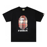 Bape T-shirt Top Version Printed Checks Short Sleeve T Summer T-shirt for Men and Women