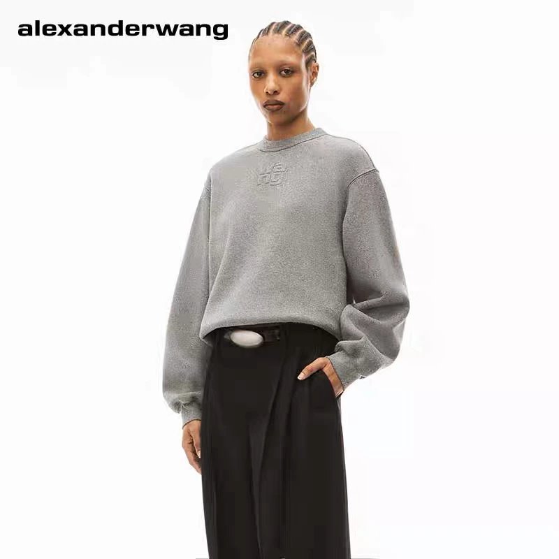 Alexander Wang Hoodie Top Version Women's Shiny Looped Fabric Sweatshirt Sweatshirt Crew Neck Long Sleeve