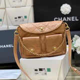 Chanel Women's Bag Top version 【Super Original Genuine Goods Leather】24P New Retro hobo Hippie Bag Motorcycle Bag Chain Underarm Bag Backpack Clutch Messenger Bag Women's Motorcycle Messenger Bag hobo Large Messenger Bag Hippie Bag Hippie hobo Bag