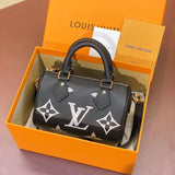 Louis Vuitton LV Women's Bag Top version 【Super Original Factory】M81456Black M81457Brown 100% Leather Embossed Silk Screen NANOSPEED Mini Handbag mini Boston Pillow Bag Detachable Shoulder Strap Messenger Handbag Women's Bag