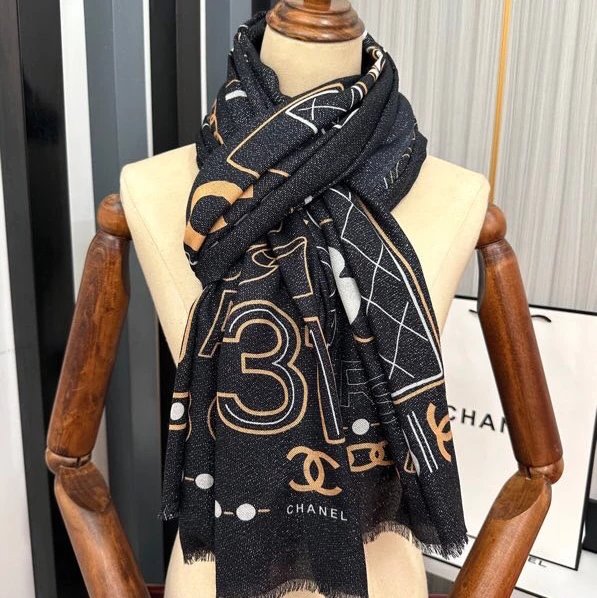 Chanel Scarf Latest Silver Silk Shawl with Printing No Matter the Design Spray Painting Is