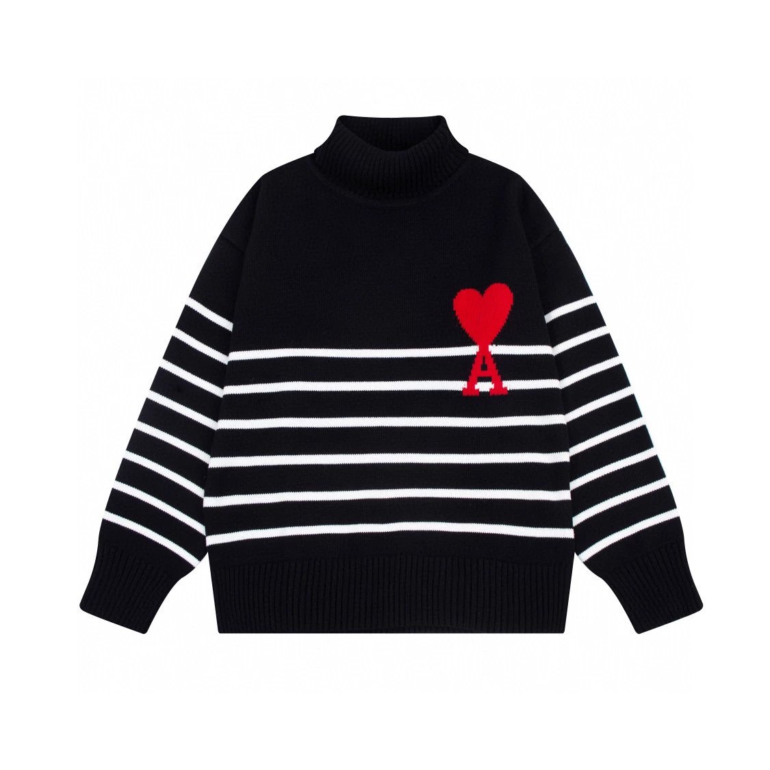 Ami Sweater Top Version Sweater Love Embroidered Pullover Sweater Women's round Neck Loose Casual Fashion Brand Top Men's and Women's Same Style