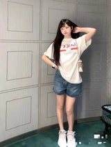 Gucci T-shirt Reversed Chest Letter Print logo round Neck Short Sleeve25ss New Pure Cotton Unisex Style T T-shirt OS Loose Fit Base Shirt Top Half Sleeve T-Shirt